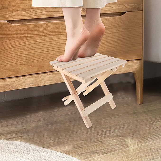 Luxshiny Portable Folding Wooden Stool Small Lightweight Camping Seat Wood Stool Chair for Outdoor Hiking Fishing and Bathroom Use