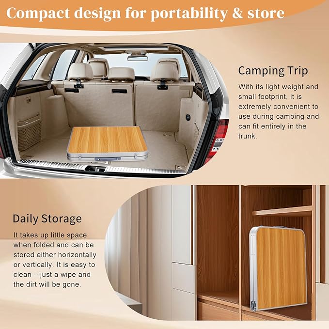 Portable Camping Table with Carrying HandleOutdoor Folding TableFolding Dining Tablefor Camping and Party (Wood Grain 4ft)