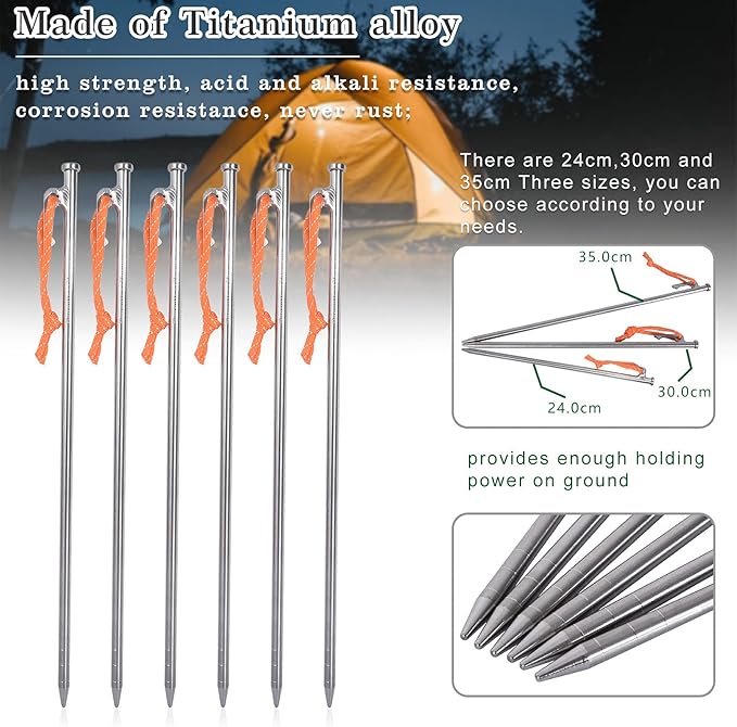 Boundless Voyage 6pcs/lot Titanium Alloy Tent Pegs Outdoor Camping Awning Tent Stakes Lightweight Hiking Climbing Tent Nail 24cm/30cm/35cm