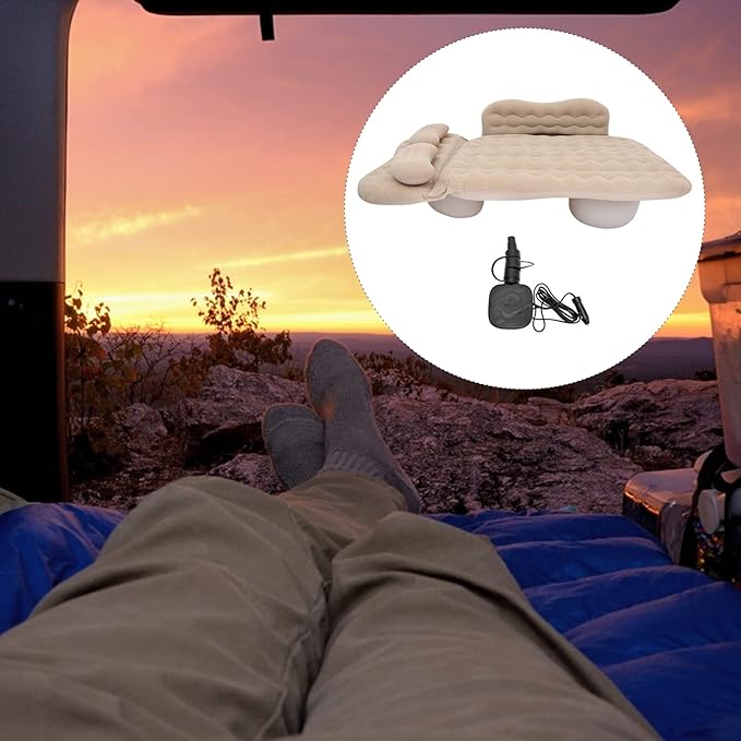 SUPVOX 1Set Inflatable Car Mattress Ergonomic Sleeping Pad for Rear Seat Comfort Freeze Material for Travel and Outdoor Activities Includes Neck Pillow