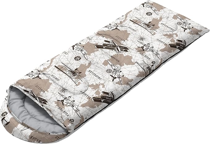 Kids Sleeping Bag for BoysRetro Airplane Map Print-Lightweight Warm Portable Outdoor Indoor-Waterproof Cold Weather Resistant Sleeping Bag for Camping Hiking(Airplane Map)