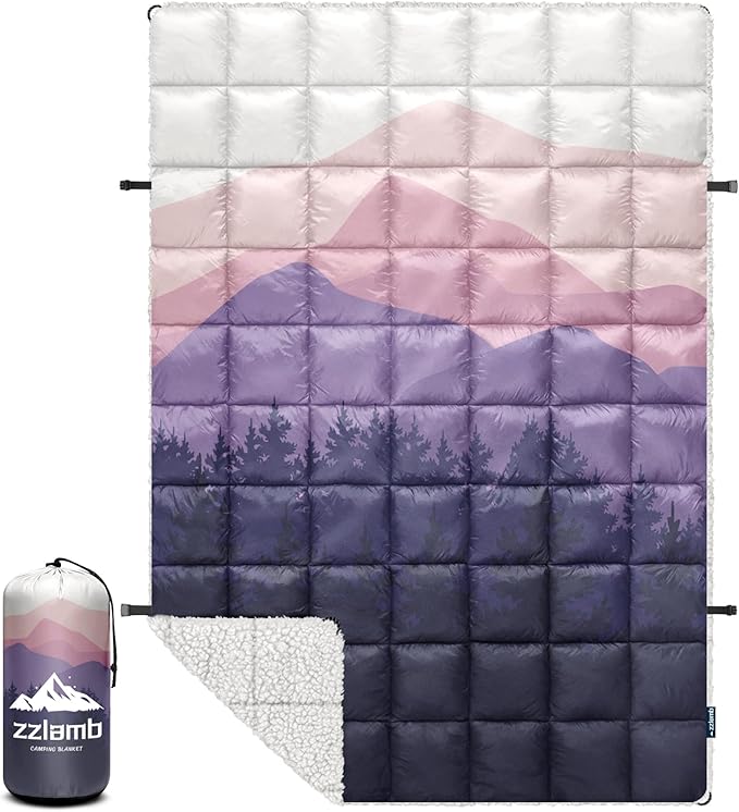 zzlamb Outdoor Camping Blanket with Sherpa LiningPuffy Thick Camp Quilt for SleepingPackable Warm Wearable Fleece Blankets for Cold WeatherTravelingBackpackingPicnicsBeachStadium 52x75in