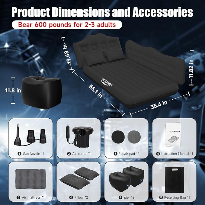 Car Air Mattress Inflatable SUV Truck Camping Mattress for Back Seat Thickened Travel Car Bed Sleeping Pad with Air Pump 2 Pillows