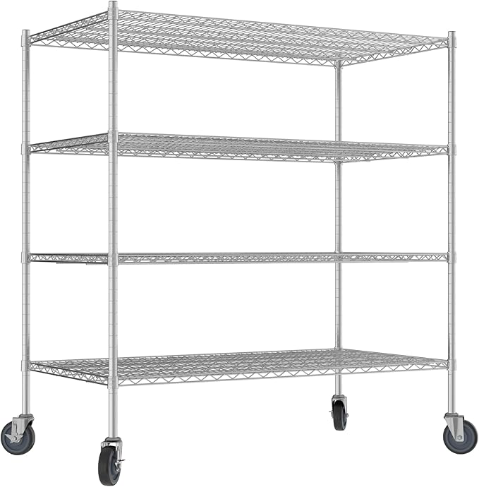 Commercial NSF Listed Chrome Mobile Wire Shelving Kit 30 x 54 x 60 with 4 Shelves Perfect for Warehouse Walk-in Refrigerator Freezer Grocery Store Restaurant Dishroom
