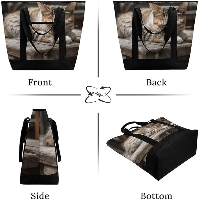 Insulated Shopping BagLarge Reusable Cooler Bags Cat Sleeping Printed Foldable Shopping BagTravel Waterproof Shoulder Bag