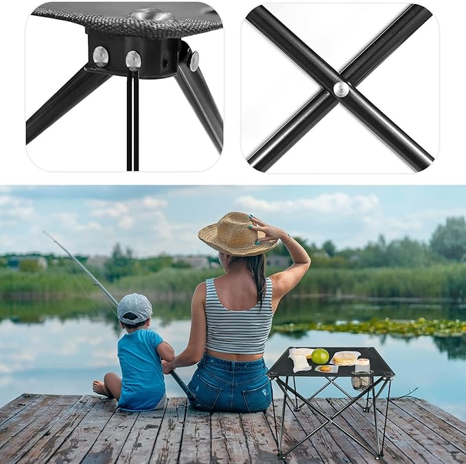 Folding Camping Side TableOutdoor Portable Camping Table W/2 Cup Holders&ampCarrying BagSteel Frame600D Oxford FabricLightweight Foldable Table for Beach Picnic Hiking Fishing