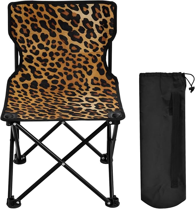J JOYSAY Yellow Leopard Print Modern Portable Camping Chair Lightweight Outdoor Folding Chair for Adults Lawn Chair for Outside Camping Beach Sports Hiking Travel