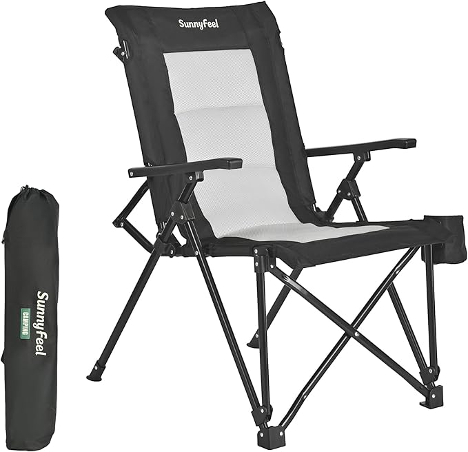 SUNNYFEEL Ergonomic High Back Camp Chair - 500lbs Heavy Duty Folding Chair UV-Resistant Portable Camp Chair with Hard Armrests Cup Holder＆ Bag for Outdoor Basebal Travel Sports Hiking Fishing