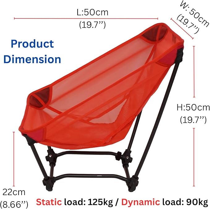 Ultralight Backpacking Chair Aluminium Alloy Legless Ground Chair Foldable Camping Chair for Adult Hiking Camping Picnic Fishing RV Balcony Paddleboard Beach Indoor (Red)