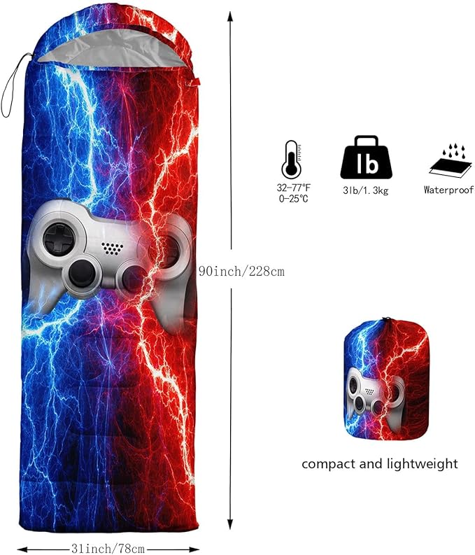 Kids Sleeping Bag for Boys GirlsBasketball Print-Lightweight Warm Portable Outdoor Indoor-Waterproof Cold Weather Resistant Sleeping Bag for Camping Hiking