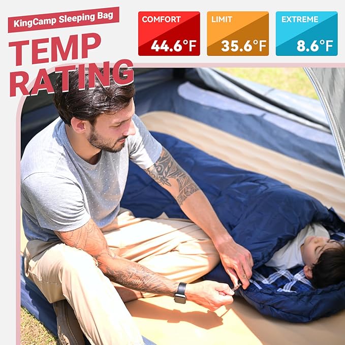 KingCamp 45°F Kids Sleeping Bag Lightweight Waterproof &amp Compact Flannel Sleeping Bags Cold Weather &amp Warm Youth Essentials Gear Accessories for Camping Fits 10-12 Children up to 4'7-5'5 T