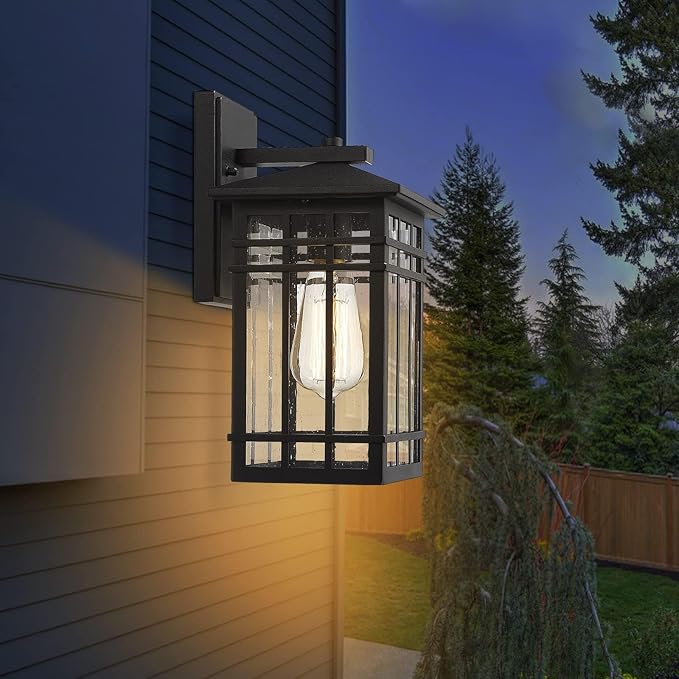 Outdoor Wall Lantern Exterior Light Fixture Waterproof Outdoor Wall Lighting Fixture Outside with Seeded Glass for Porch Garage Patio Hallway Entryway 2 Pack