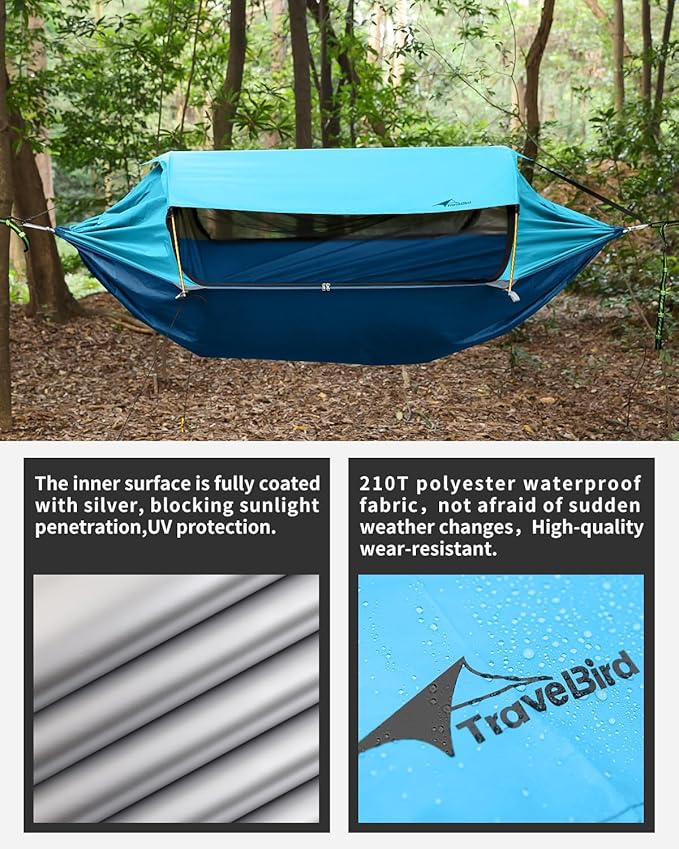 Camping Hammock Tent with Mosquito Net and Removable Sunshade 4 in 1 Function Lightweight Hanging Hammocks Tree Straps Swing Bivvy Ground Tent for Outside Hiking and Travel