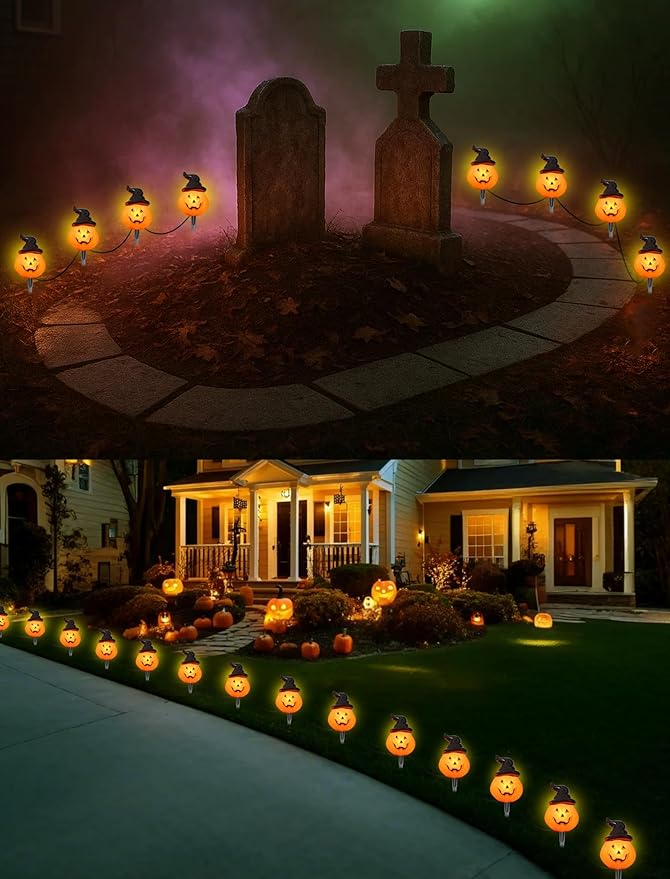 Halloween Pumpkin Pathway Lights Outdoor 4PCS Jack O Lantern Pumpkin Light with StakeOutdoor LED Walkway Lights Lights for Halloween Driveway Garden Yard Lawn Lights Decor
