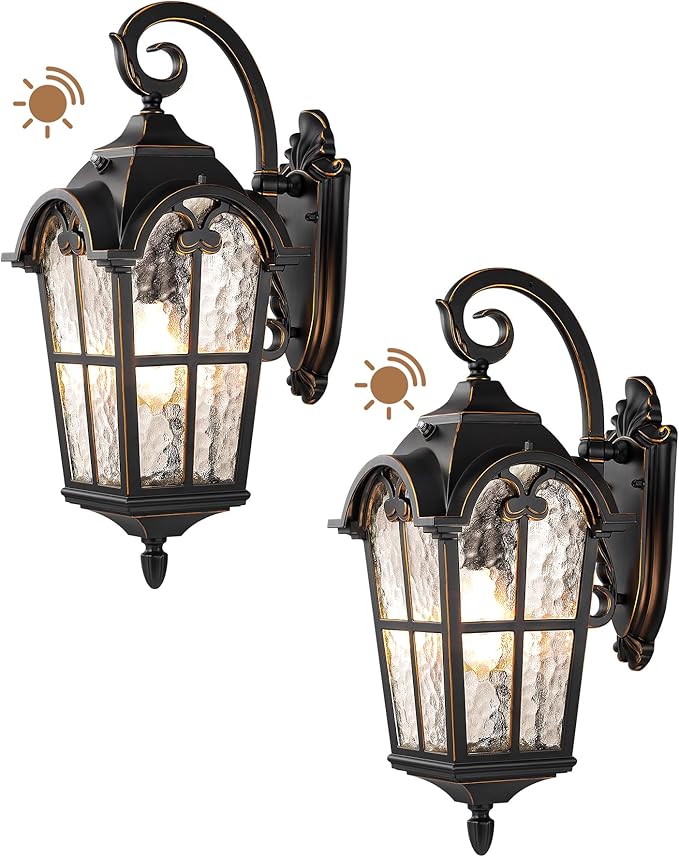 EDISHINE Dusk to Dawn Outdoor Wall Light Roman Large Size Exterior Lantern Fixtures E26 Base Waterproof Porch Lights Wall Mount Black Outside Wall Sconce 2 Pack