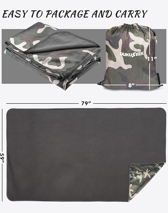 DUKUSEEK Hooded Stadium Blanket Camouflage Waterproof Windproof Outdoor Fleece Blanket - Large (79x56) Portable Wearable Warm for Outdoor Hunting Sporting Events…