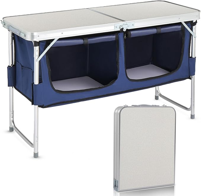 WEI WEI GLOBAL Outdoor Folding Table - Camping Table with Storage Compartment - Lightweight Aluminum Table - White