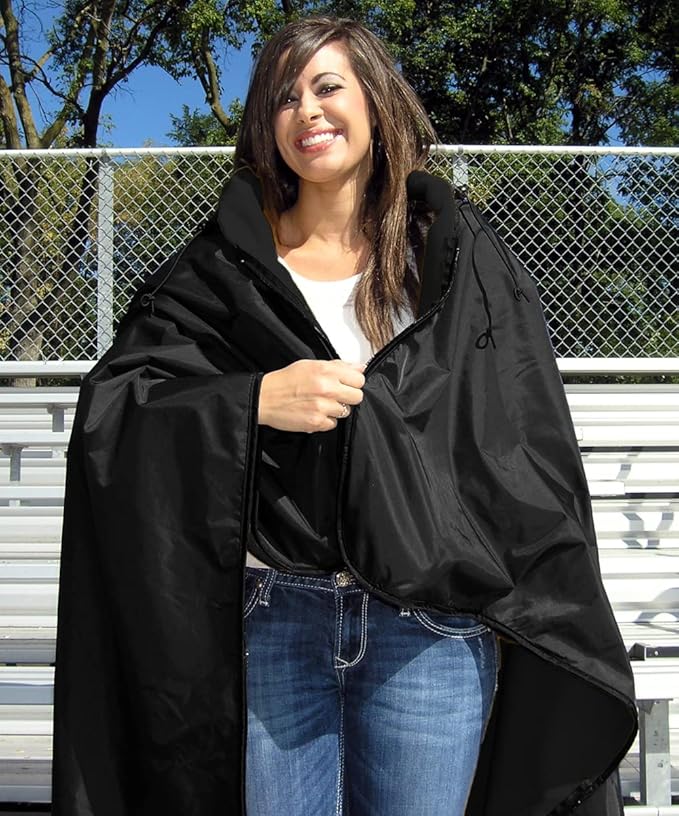 Ultimate SportsWrap - PATENTED - The Only WEARABLE Weatherproof/Stadium/Picnic/Sports Blanket complete with Upper and Lower Zippers Lined &amp Adjustable Hood and Inside Hand Warmers 70 X 58