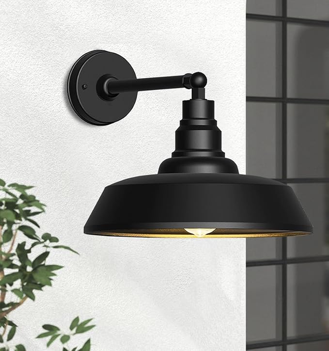 15 Large Outdoor Gooseneck Barn Light - Large Gooseneck Outdoor Light Fixture with Straight Arm Black Exterior Wall Light Fixture for Farmhouse Garage Porch Wall Light
