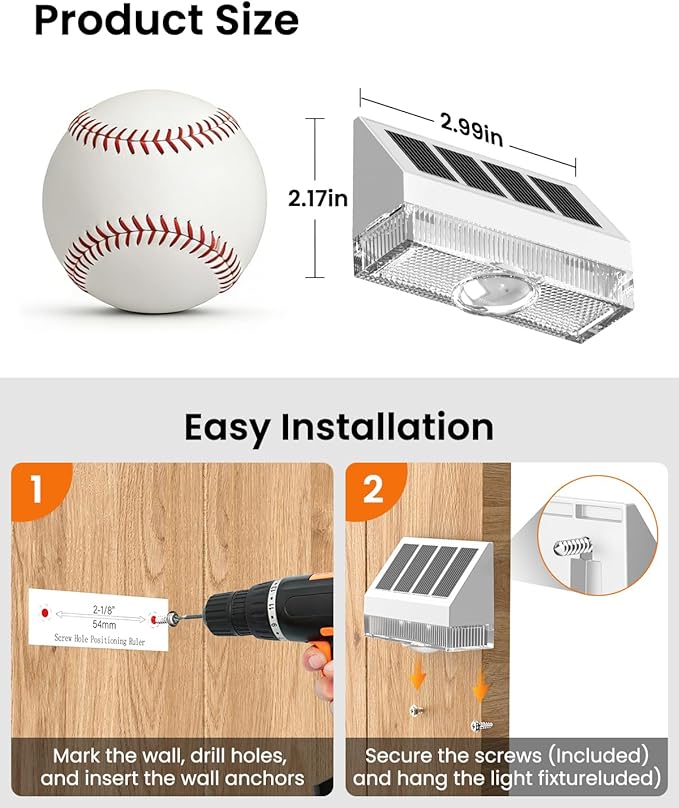 VOLISUN Solar Fence Lights 12 Pack Vinyl Fence Lights Solar Powered with Warm White LED Spot Lens Solar Deck Lights for Outside Wall Deck Patio Yard Rail Garage Pool