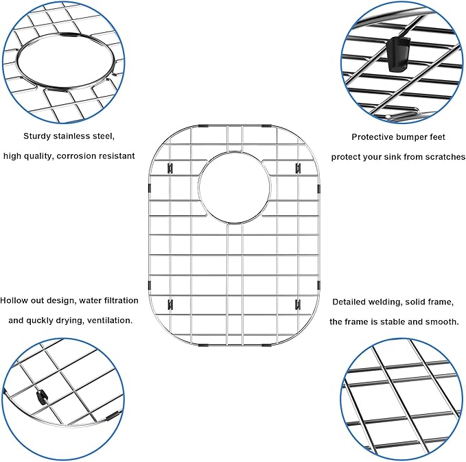 Kitchen Sink Bottom Grid Protector 304 Stainless Steel Sink Grate with Rear Drain Universal Metal Sink Rack 14.6 X 11.2