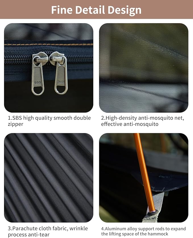 Camping Hammock Tent with Mosquito Net and Sunshade Extra Large for 2 Person Lightweight Hanging Hammocks Tree Straps Bivvy Ground Tent for Outside Hiking and Travel