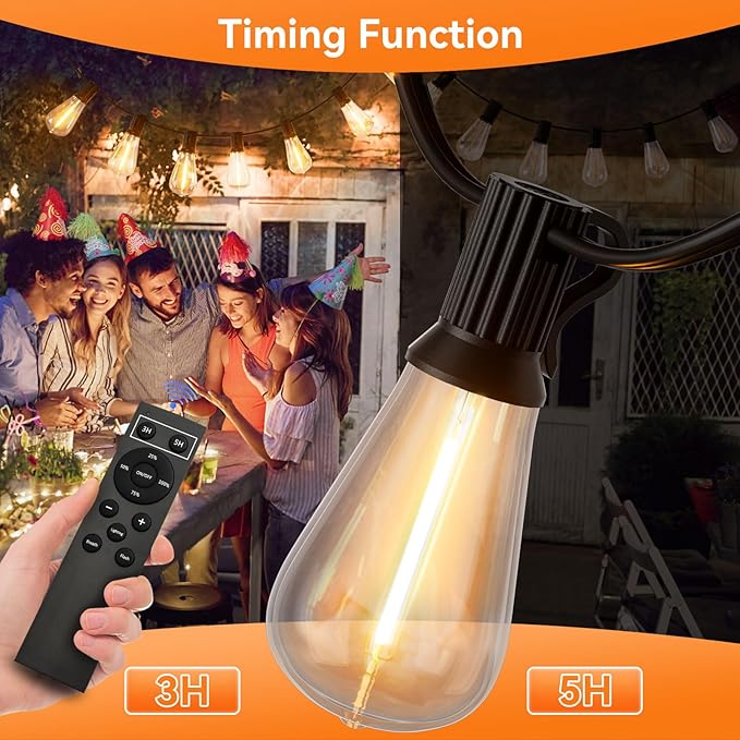 100 FT Solar String Lights Outdoor Waterproof with Remote &amp USB Port Solar Power Patio Hanging Lights with Dimmer Shatterproof LED Edison Bulb Outdoor String Lights for Outside Cafe Yard Fence