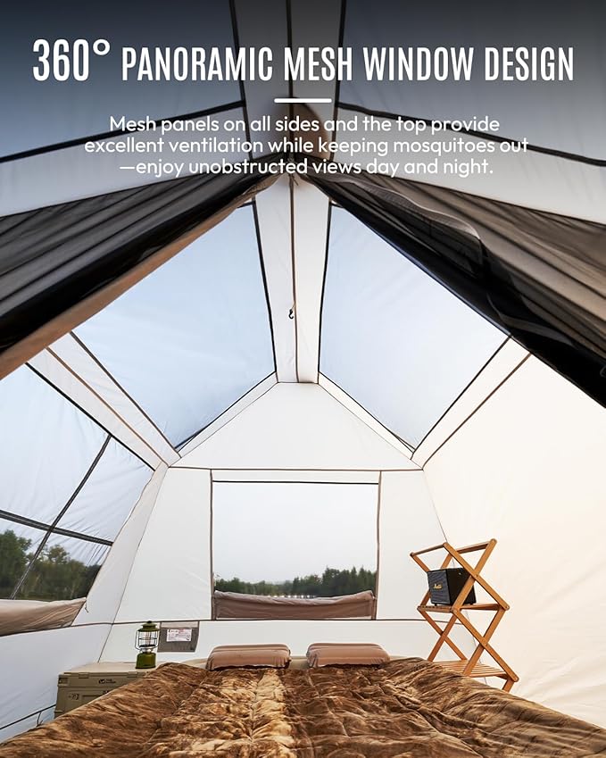 Mobi Garden Skyloft 4/8 Person Instant Tent Large Aluminum Alloy Cabin Tent Double Layer Full Rainfly Waterproof 4 Season Shelter Huge Interior with Pre-Attached Poles Air Vent &amp Carry Bag