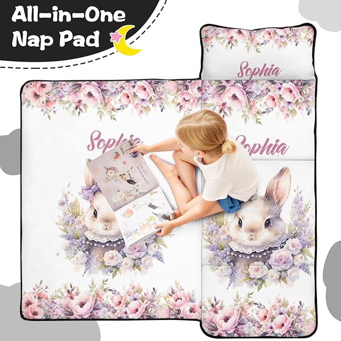 Custom Toddler Nap Mat with Name – Personalized Sleeping Bag for Kids with Pillow and Blanket Roll-Up Design