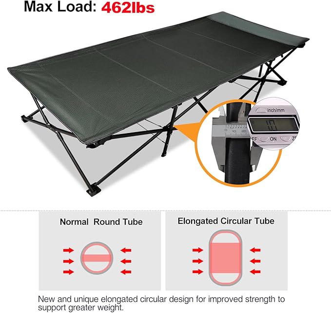 REDCAMP 39.4 W Extra Large Camping Cot for Adults 500lbs Oversized Tall Sleeping Cots Heavy Duty XXL Cots Portable for Outdoor Indoor Office Dark Grey