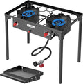 BESTFIRE 2 Burner Camping Stove150000 BTU High Pressure Outdoor Propane4ft 20 PSI Adjustable Regulator Hose With Removable Legs for Backyard Cooking Camping Home