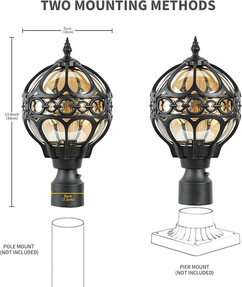2 Pack Dusk to Dawn Outdoor Globe Post Light Fixtures 13.4 Black Anti-Rust Aluminum Lamp Post Lighting for Patio Garden Driveway Hardwired Post Top Lantern Pillar Light Fits Standard 3 Post