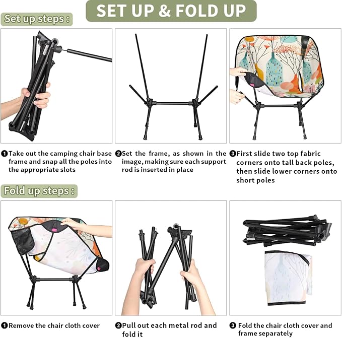 Honeybaby Folding Camping Chair Flower Bottle Camping Chairs Lightweight Portable Chair Outdoor Foldable Chairs for Camping Travel Picnic Beach Hiking