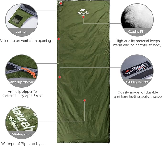 Naturehike Lightweight Compact Sleeping Bag 59℉/32℉ Envelope Ultralight Backpacking Sleeping Bag Portable Waterproof with Compression Sack for Cold&ampWarm Camping Traveling Hiking