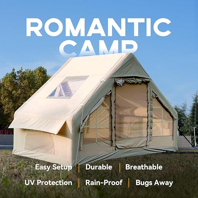 Inflatable Camping Tent with Pump4-6 Person Waterproof Blow Up Air Tent for Camping HikingEasy to Set Up 4-Season Inflatable House Tent with Oversized Canopy.