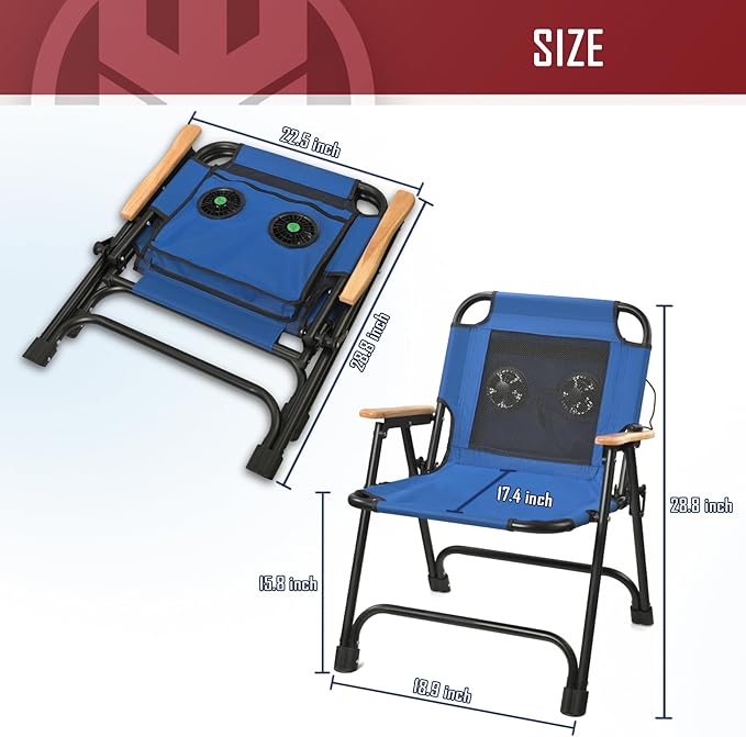 KNINE OUTDOORS Foldable Beach Chair Camping Chair with Fan with USB-Powered Cooling System for Camp Beach Fishing (Blue)