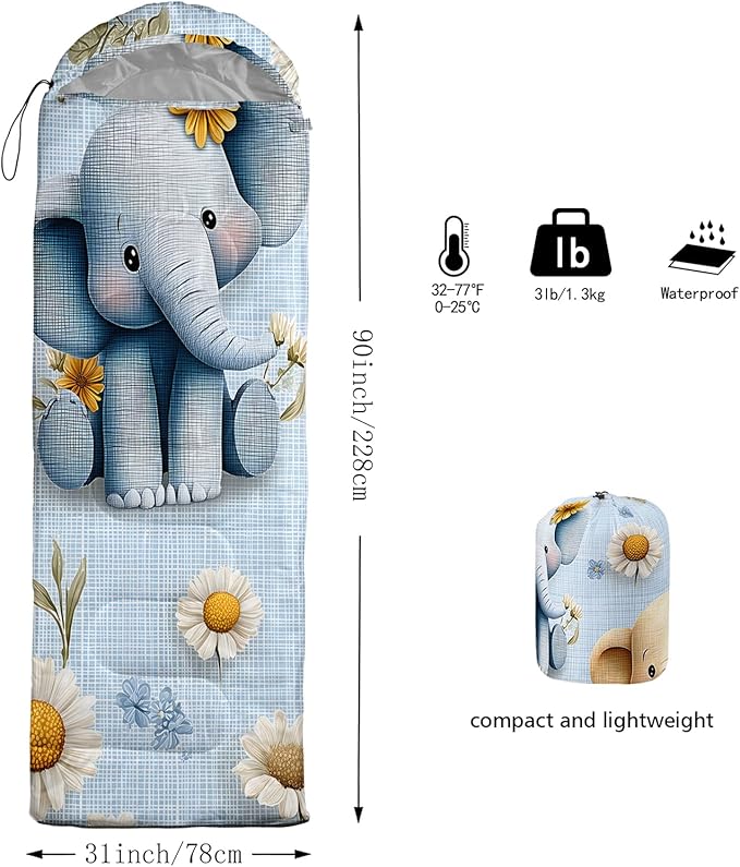 AILONEN Cartoon Camping Sleeping Bag for Boys Girls AdultsLightweight &amp Waterproof3 Season Warm &amp Cold WeatherPortablePrinted Sleeping BagTravelingCampingHiking
