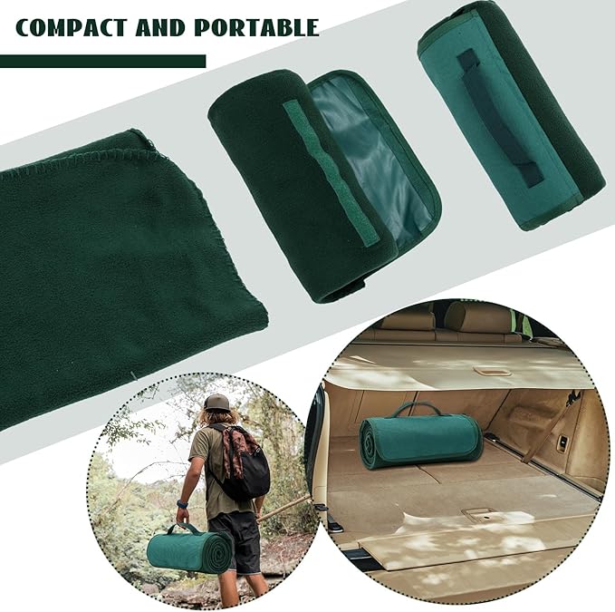 12 Pack Outdoor Blankets Bulk Foldable Picnic Blanket Camping Throws with Fleece Lining 48 x 53 in Large Size &amp Windproof for Stadium Camping Picnic Car Outdoor Sports Events(Green)