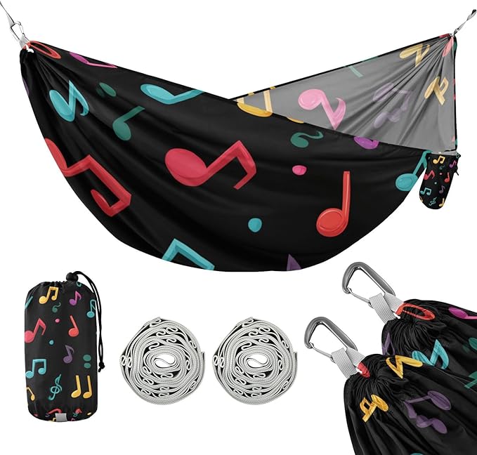 OTVEE Camping Hammock Colorful Clef Art Portable Hammocks 500lb Upgraded Thickened Durable Single Hammocks with Tree Straps &amp Travel Bag for Camping Outdoor Indoor Patio Backyard