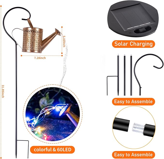 Solar Watering Can Light Solar Yard Decorations Outdoor Garden Decor Lights IP65 Waterproof Hanging Lantern Lights Flower Bed Decor Gifts for Grandma Women Mom