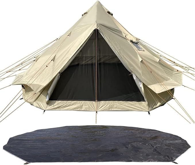 DANCHEL OUTDOOR B2 Portable Yurt with Stove Jack for Winter Camping 4 Season Bell Tent Large Hot Tent 4/6 Person Family Camping Glamping Party 300D Oxford Khaki 13ft/16.4ft