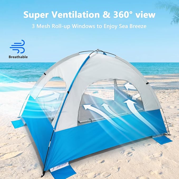 NXONE Beach Tent Sun Shelter with UPF 50+ UV Protection Lightweight Easy Setup Portable Beach Canopy for Family Large Space for Beach Camping &amp Outdoor 3/4/6 Person