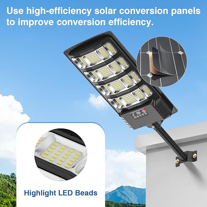 Solar Street Lights Outdoor Waterproof 28000LM 6500K 320° Angle Flood light5730 LED Solar Parking Light with Motion Sensor and Remote Control for Outdoor Streets CourtyardsParking Garages-4Pack
