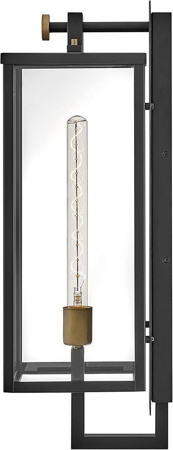 Hinkley Catalina Single Light Wall Mount Outdoor Lantern – Aluminum Clear Glass – Black with Burnished Transitional Accents