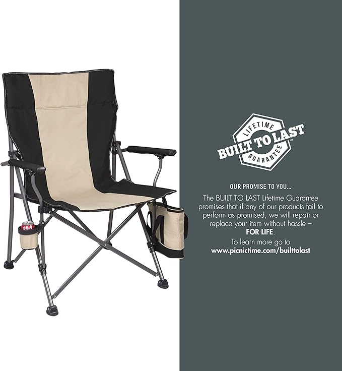 Picnic TIME NFL Green Bay Packers Big Bear XXL Camp Chair with Cooler Heavy Duty Beach Chair 500 lb Capacity Camping Chair with Carry Bag (Black)