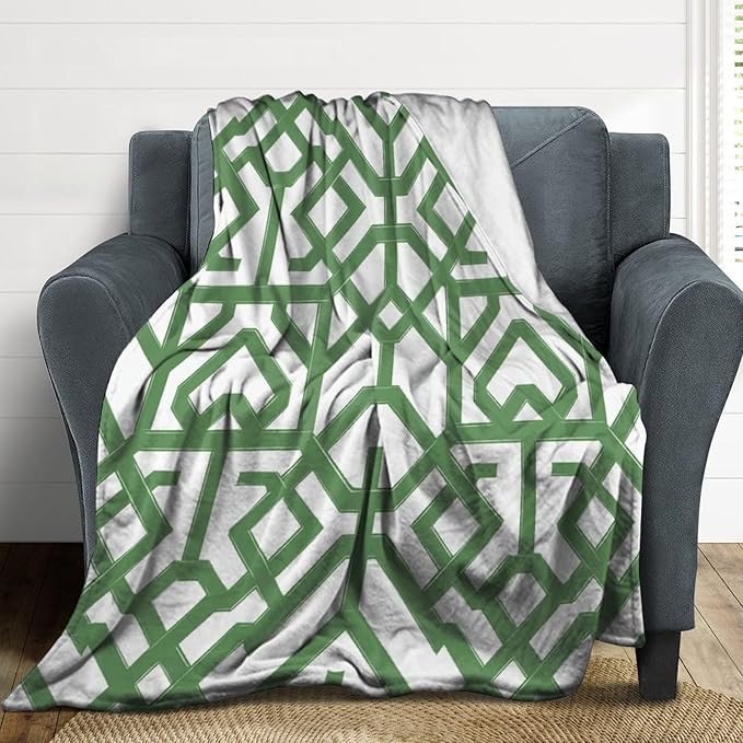 ArogGeld Imperial Trellis Geometric Green Warm Flannel Blankets Sage Green Geometric Stripes Luxury Plush Blanket for Gifts and Home Decoration 50x60in Christmas Housewarming Gift to Mom Dad