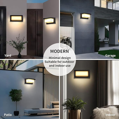 18W Modern LED Wall Light Outdoor 2Pack3000K Warm White Waterproof Porch Patio Lights Mount Outside FixturesMatte Black Aluminium LANFU