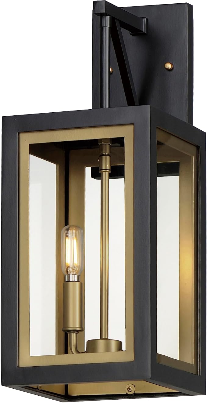 Maxim Lighting 30054CLBKGLD I Neoclass Collection 18 Inch Two Light Outdoor Wall Sconce I Black &amp Gold Finish I Modern Contemporary Light Fixture I