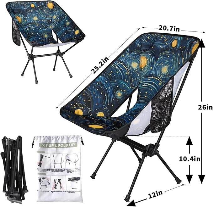 Honeybaby Folding Camping Chair Abstract Starry Sky Camping Chairs Lightweight Portable Chair Outdoor Foldable Chairs for Camping Travel Picnic Beach Hiking