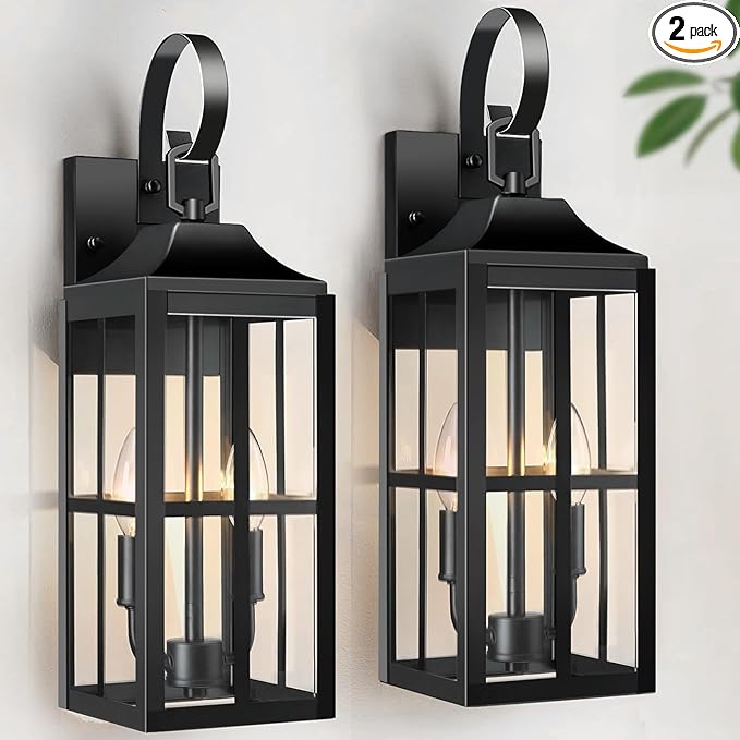 2 Pack 19 Large Outside Modern Wall Sconce Light Fixture Industrial Porch Light Wall Mount with Glass Waterproof Farmhouse Exterior Lamp Lighting Bulbs Included
